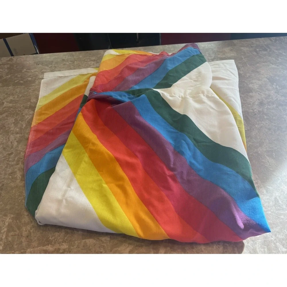 Vtg Thomaston Rainbow Twin Bed Set Flat Fitted Sheet Pillow Case 70s 80s